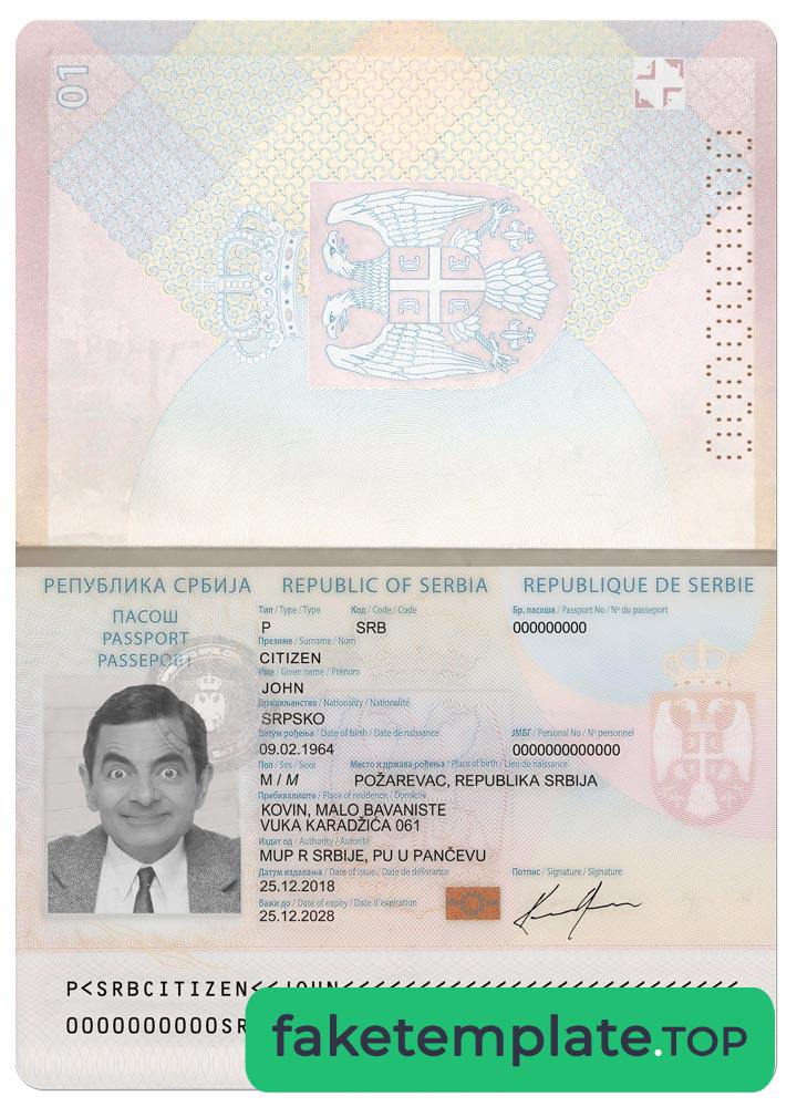 Feature of fake SERBIA passport example new version